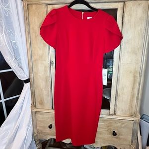NWT Calvin Klein Red Tulip-Sleeve Dress, Size 4